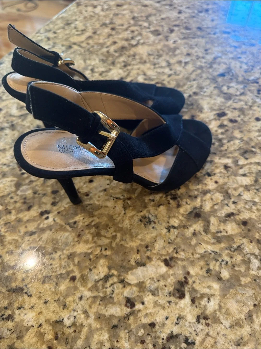 MICHAEL Michael Kors Black Suede Crisscross Slingback Heels Size 6